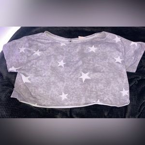 Oversize Grey with white stars cropped T size S-L cut out design on back